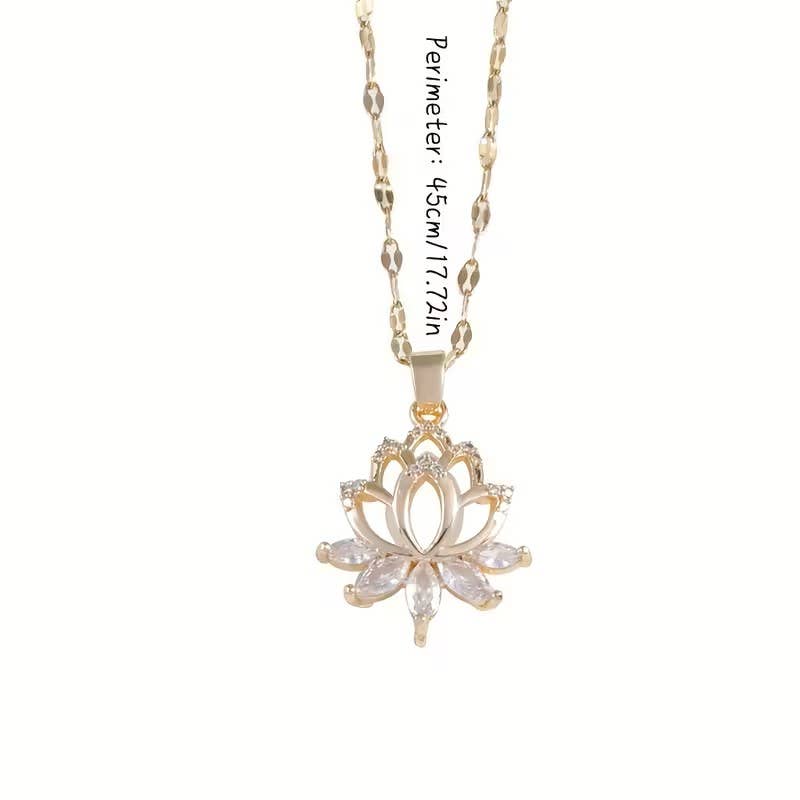 Sparkling Lotus Pendant Necklace Crystal Flower Charm Dainty