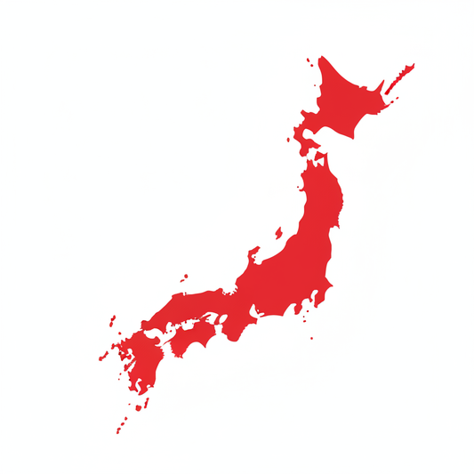 Japan map in red showing dragon-shaped islands