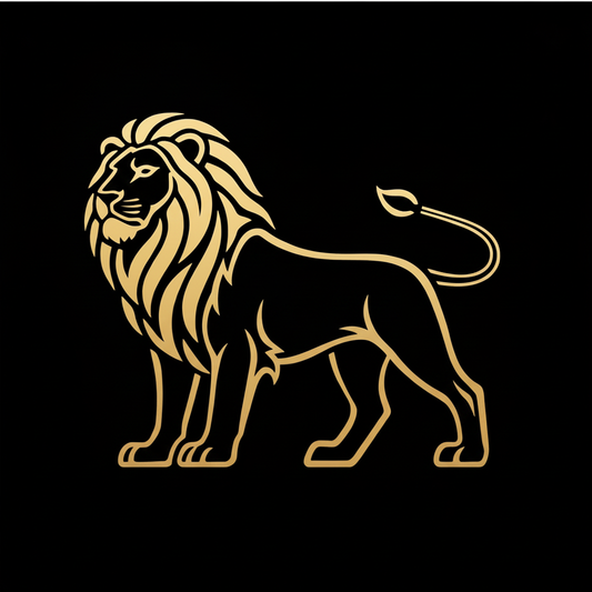 Gold lion illustration on a black background