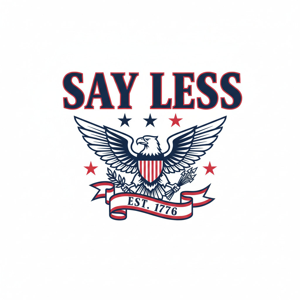 Logo with an eagle and 'Say Less' text on a white background